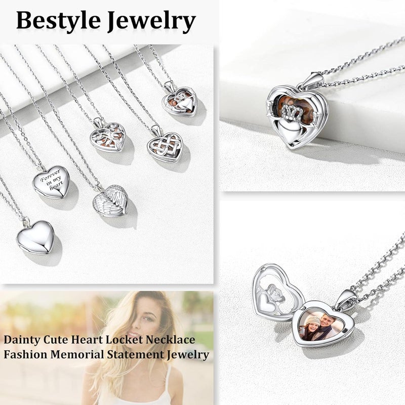Bestyle Sterling Silver Heart Locket Necklace for Women, Dainty Cute Small Heart Locket Pendant in Gold/Rose Gold/Silver, Love Statement Jewelry Gift for Mother Wife - Image 2